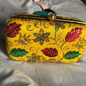 Embroidered Yellow Clutch
